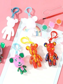 1pc Random Color Cartoon Bear Fluid Art Key Chain DIY Kit, For Party Gifts, Doodle DIY Materials - Multicolor - View 3