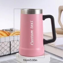 定制名称，激光雕刻文字，24盎司啤酒杯不锈钢真空杯带手柄大容量双层真空水杯，送给丈夫和父亲的礼物 - 粉紅色 - 查看 4