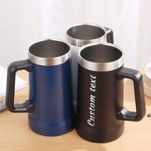 定制名称，激光雕刻文字，24盎司啤酒杯不锈钢真空杯带手柄大容量双层真空水杯，送给丈夫和父亲的礼物 - 粉紅色 - 查看 8