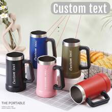 定制名称，激光雕刻文字，24盎司啤酒杯不锈钢真空杯带手柄大容量双层真空水杯，送给丈夫和父亲的礼物 - 粉紅色 - 查看 2