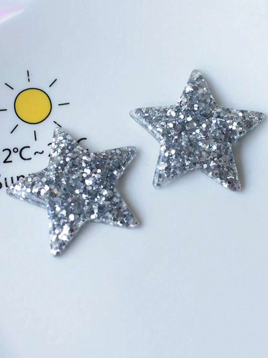 5pcs Glittery Star Hair Clips, Y2K Style, Side Bangs Clips For Women - Multicolor - View 1