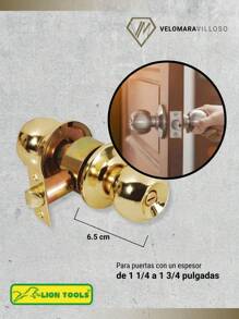 Cerradura Chapa Perilla Puerta Baño Pomo Laton Brillante Dorado Accesorios Hogar Casa - Amarillo - Ver 6