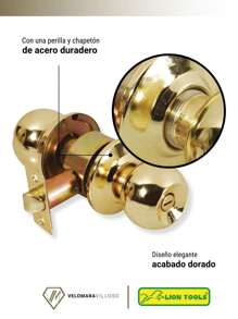 Cerradura Chapa Perilla Puerta Baño Pomo Laton Brillante Dorado Accesorios Hogar Casa - Amarillo - Ver 4