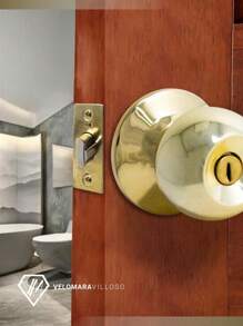 Cerradura Chapa Perilla Puerta Baño Pomo Laton Brillante Dorado Accesorios Hogar Casa - Amarillo - Ver 2