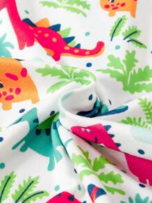 2pcs/Set Dinosaur & Ditsy Floral Long Sleeve Top And Pants Casual Outfit, Autumn/Winter