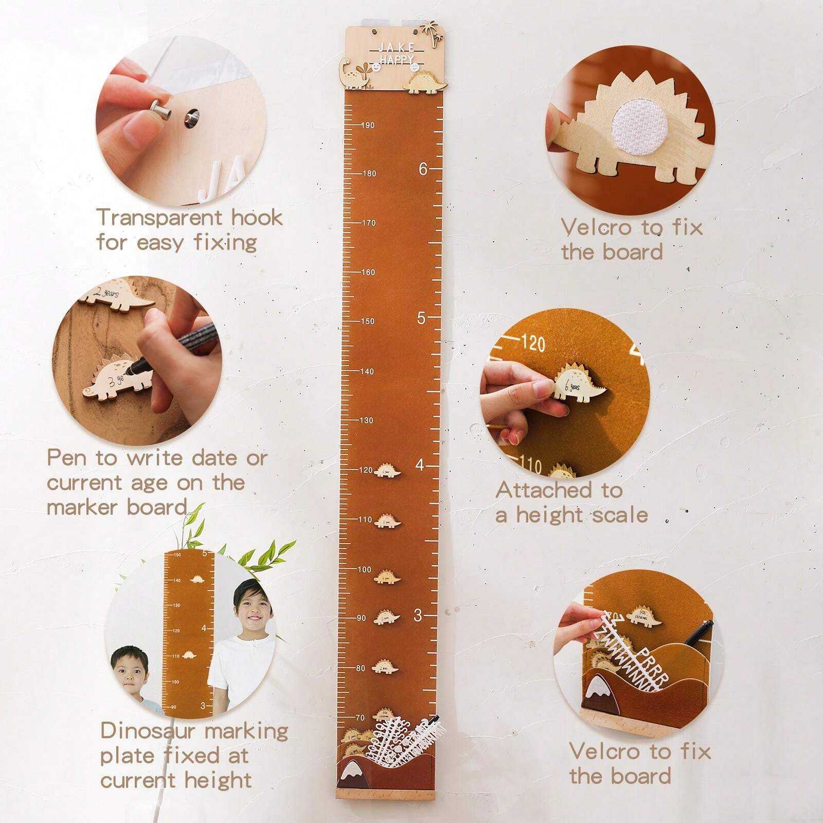 Kids Height Growth Ruler Dinosaur Theme Decorative Wall Height
