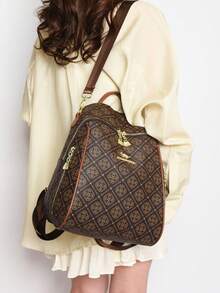 Vintage Versatile Large Capacity Backpack Fashionable Design Shoulder Bag College Style Travel Bag For Women - Brown - View 4