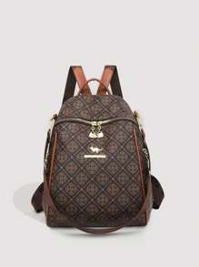 Vintage Versatile Large Capacity Backpack Fashionable Design Shoulder Bag College Style Travel Bag For Women - Brown - View 1