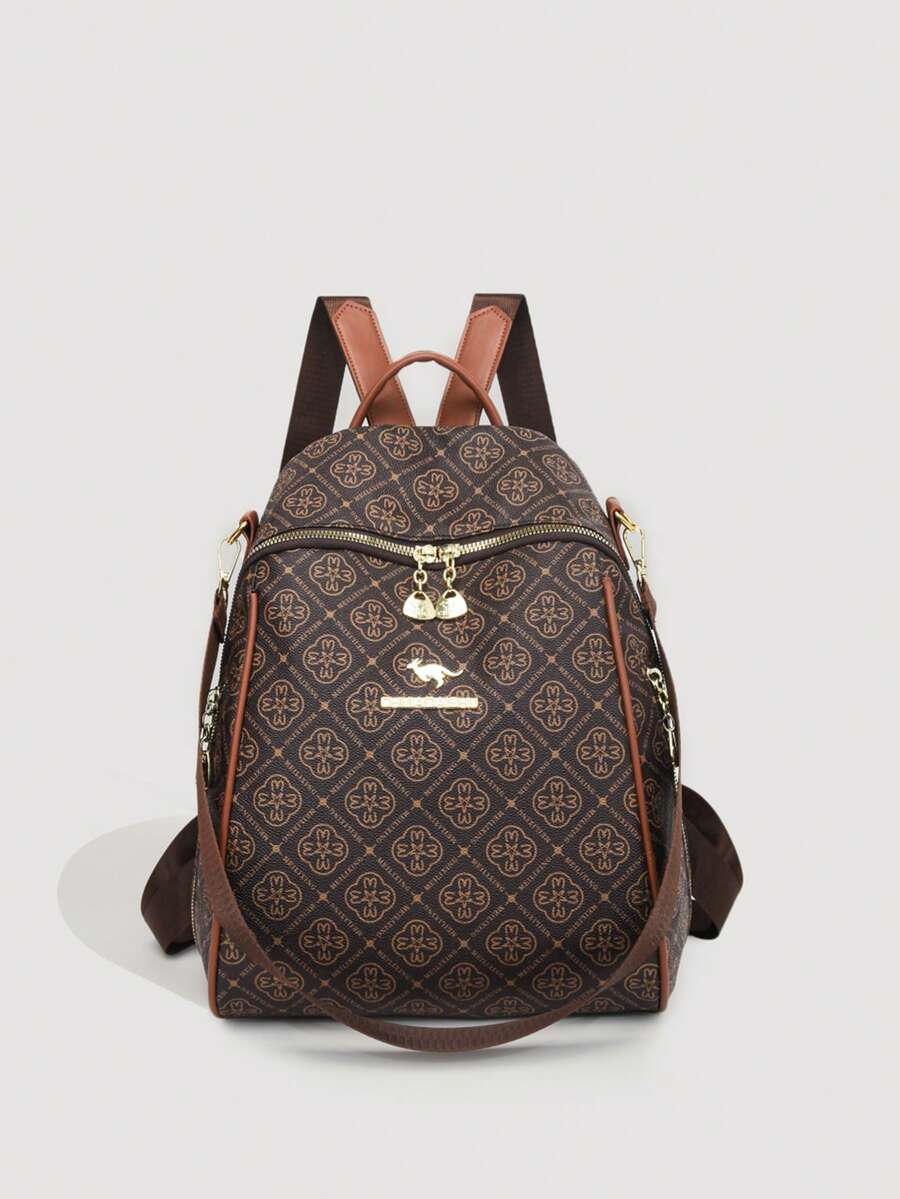 Vintage Versatile Large Capacity Backpack Fashionable Design Shoulder Bag College Style Travel Bag For Women - Brown - View 1