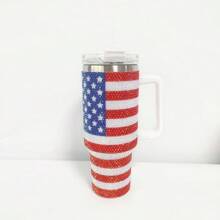 40 盎司不锈钢保温水瓶，带盖和吸管的水钻装饰水杯，美国国旗图案水瓶咖啡杯，独立日男女礼物 - 紅色 - 查看 11