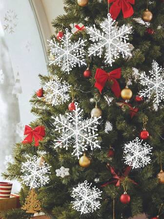 30pcs/Set Christmas Hanging White Snowflakes, Artificial Snowflake Decorations For Christmas Trees, Suitable For Family Parties, Christmas Tree Decorations, Festivals, And New Year Celebrations