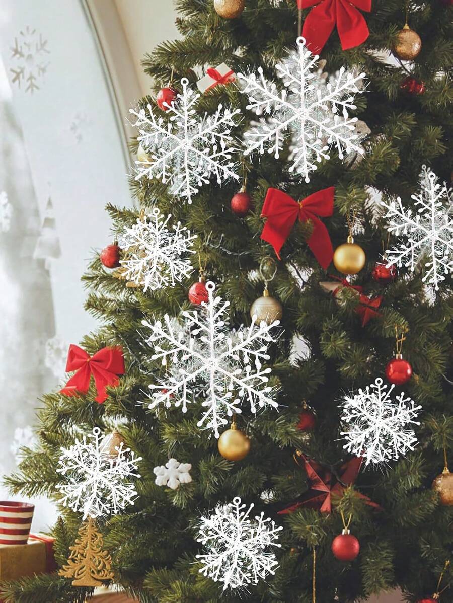 30 Stücke/Set weiße Weihnachtsschmuck Schneeflocken zum Aufhängen, künstliche Schneeflocken Dekorationen für Weihnachtsbäume, geeignet für Familienfeste, Weihnachtsbaumschmuck, Feiertage und Neujahrsfeiern - Weiss - Übersicht 1