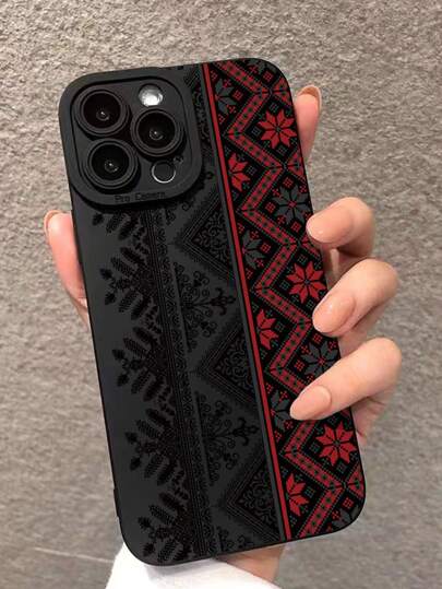 Apple Perforated Straight Edge Vintage Totem Painting Shockproof Phone Case, Red & Black Colorful, Compatible With IPhone P14 Pro Max, P13, P11, P12, XR, 7/8, Galaxy A03s, A03 Core, A04, A12, A13, A14, A21s, A22, A23, A24, A32, A33, A34, A51, A52, A53, A54, A71, A72, A73, S20 FE, S21, S22, Redmi 9, 9A, 10A, 10C, Note 9, Note 10, Note 11, Note 12, 12, 12C Waterproof Anti-Fall Scratch Resistant