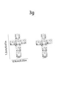 1pair Sparkling Crystal Cross Stud Earrings, Suitable For Women Party Wear