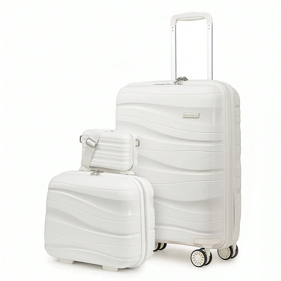 Joyway 3-Piece Carry-On Luggage Set, PP Material Suitcase With Spinner Wheels, Hard Shell, TSA Lock, School, Cruise, And Dorm Essentials, Dorm Essentials For College, School, Travel Case, Suitcase, Suitcase, Durable - trắng - Xem 1