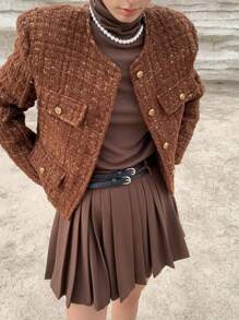 Solid Color Pleated Culottes, Bring Your Own Shorts - Café integral - Ver 2