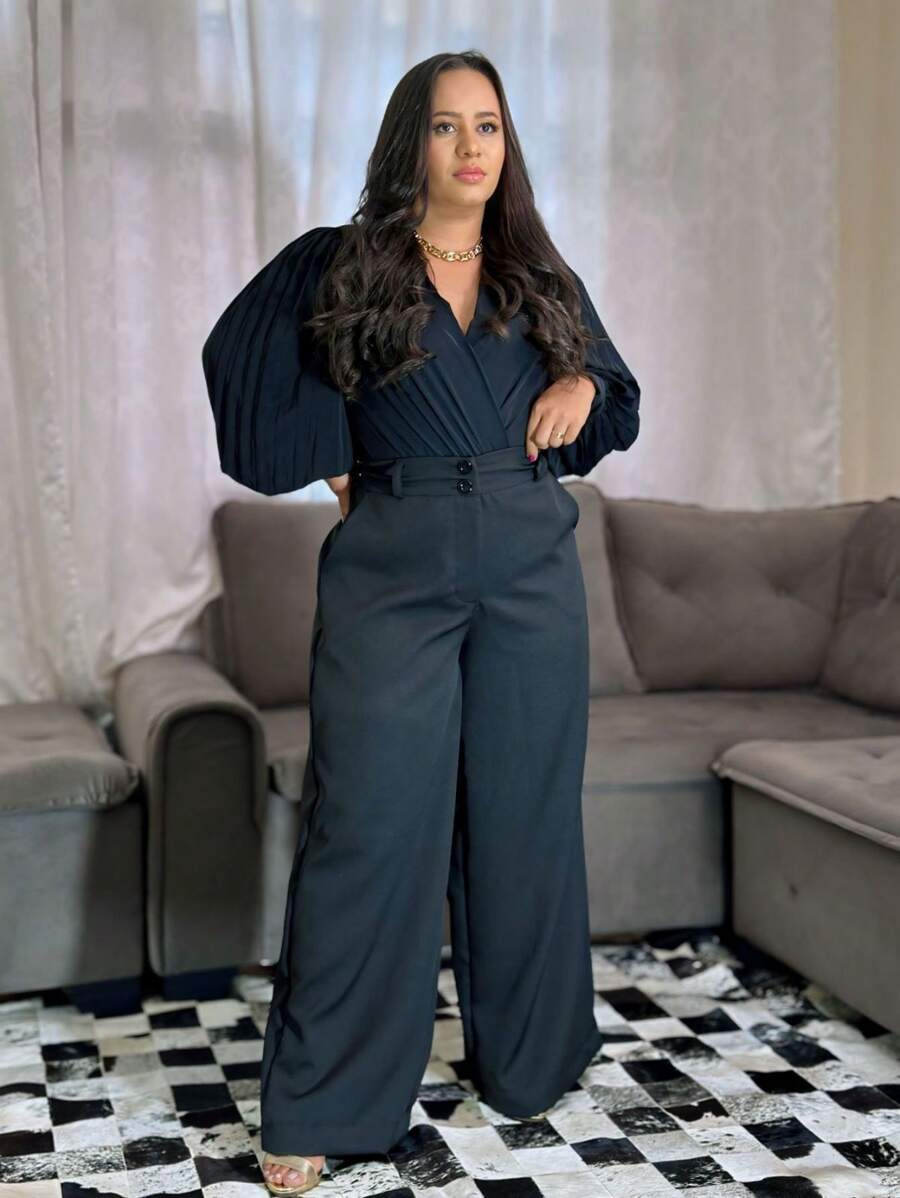 GUECO BRAND Women's Plus Size Tailored Pants High Waist Casual Elegant - 黑色 - 查看 1