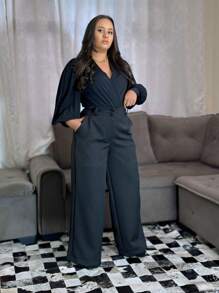 GUECO BRAND Women's Plus Size Tailored Pants High Waist Casual Elegant - 黑色 - 查看 3