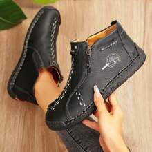 Womens Women's Work Shoes Fashion Casual Non-Slip Loafers Oxfords Leather Lace-Up Ankle Boots Walking ShoesOffice Hiking Shoes - 黑色 - 查看 3