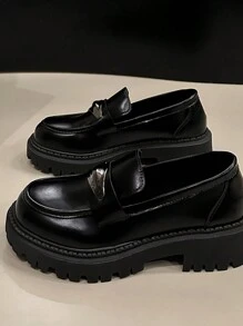 Women Loafers, Slip-On Platform Chunky Heel Penny Loafers For Women, Comfortable Women Business Casual Shoes - Grey - View 2