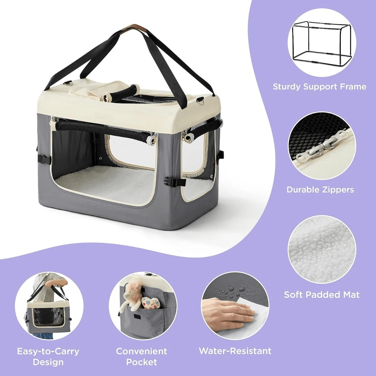 View of 24 Inch Collapsible Travel Dog Crate For Small Dogs, Portable Soft Dog ...