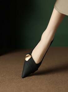 Women's Flat Shoes With Metal Buckle Decor, Pointed Toe Soft Bottom Loafers, Hidden Wedge, Versatile Soft Leather Slip-On Comfortable Shoes, New 2026 Collection - Black - View 2