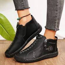 Womens Women's Work Shoes Fashion Casual Non-Slip Loafers Oxfords Leather Lace-Up Ankle Boots Walking ShoesOffice Hiking Shoes - 黑色 - 查看 5