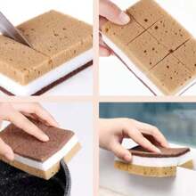 1 件（每包 10 件）棕色腰形三层双面魔术清洁海绵，适用于厨房餐具、厨房、浴室、家居、家居用品 - 棕色 - 查看 3