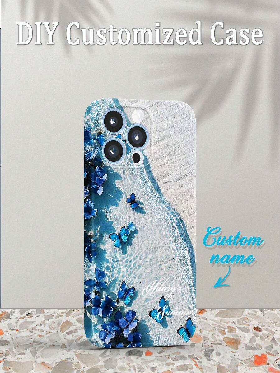 Ốp lưng điện thoại hình bướm xanh tùy chỉnh Beach 1 chiếc, tương thích với iPhone 15/14 Plus/13 Pro/12 Pro Max/11/6P/7P/XS/XR, được cá nhân hóa bằng tên, văn bản hoặc biệt danh, vỏ cứng PC có viền đầy đủ, chống trầy xước và chống sốc, lý tưởng làm quà tặng cá nhân, đối tác, gia đình, bạn bè, bạn thân, sinh nhật hoặc kỷ niệm - Nhiều màu - Xem 1