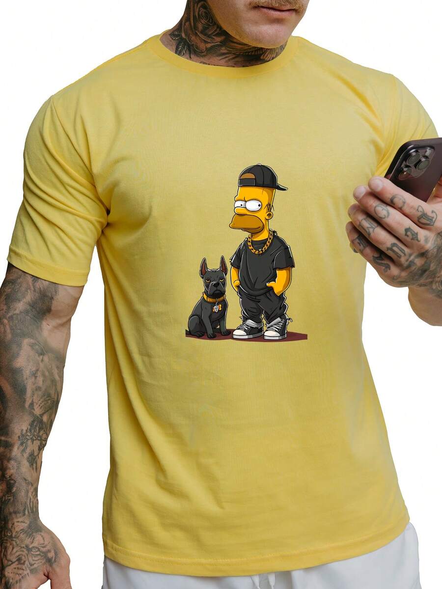 T-Shirt Men's Slim Unisex Oversize 100% Cotton Newest Printed Life Style 7094 - 黃色 - 查看 1