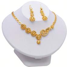 1 set 2 piezas pendientes + 1 pieza collar, chapado en oro de 18K de cobre, regalo de boda elegante de Dubai para damas