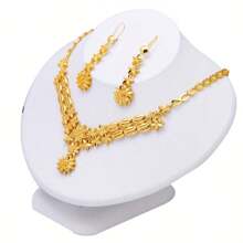 1 set 2 piezas pendientes + 1 pieza collar, chapado en oro de 18K de cobre, regalo de boda elegante de Dubai para damas