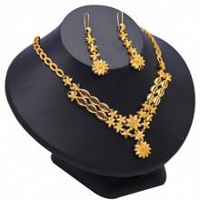 1 set 2 piezas pendientes + 1 pieza collar, chapado en oro de 18K de cobre, regalo de boda elegante de Dubai para damas