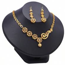 1 set 2 piezas pendientes + 1 pieza collar, chapado en oro de 18K de cobre, regalo de boda elegante de Dubai para damas