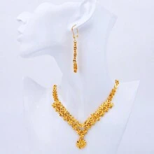 1 set 2 piezas pendientes + 1 pieza collar, chapado en oro de 18K de cobre, regalo de boda elegante de Dubai para damas