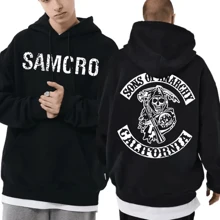 Samcro Sons Of Anarchy Print Unisex Kangaroo Cotton Sweatshirt Coat - Negro - Ver 3