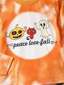 Kids Unisex Seasonal Ghost Face Print Long Sleeve Set - Yellow - View 4