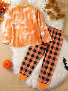 Kids Unisex Seasonal Ghost Face Print Long Sleeve Set - Yellow - View 2