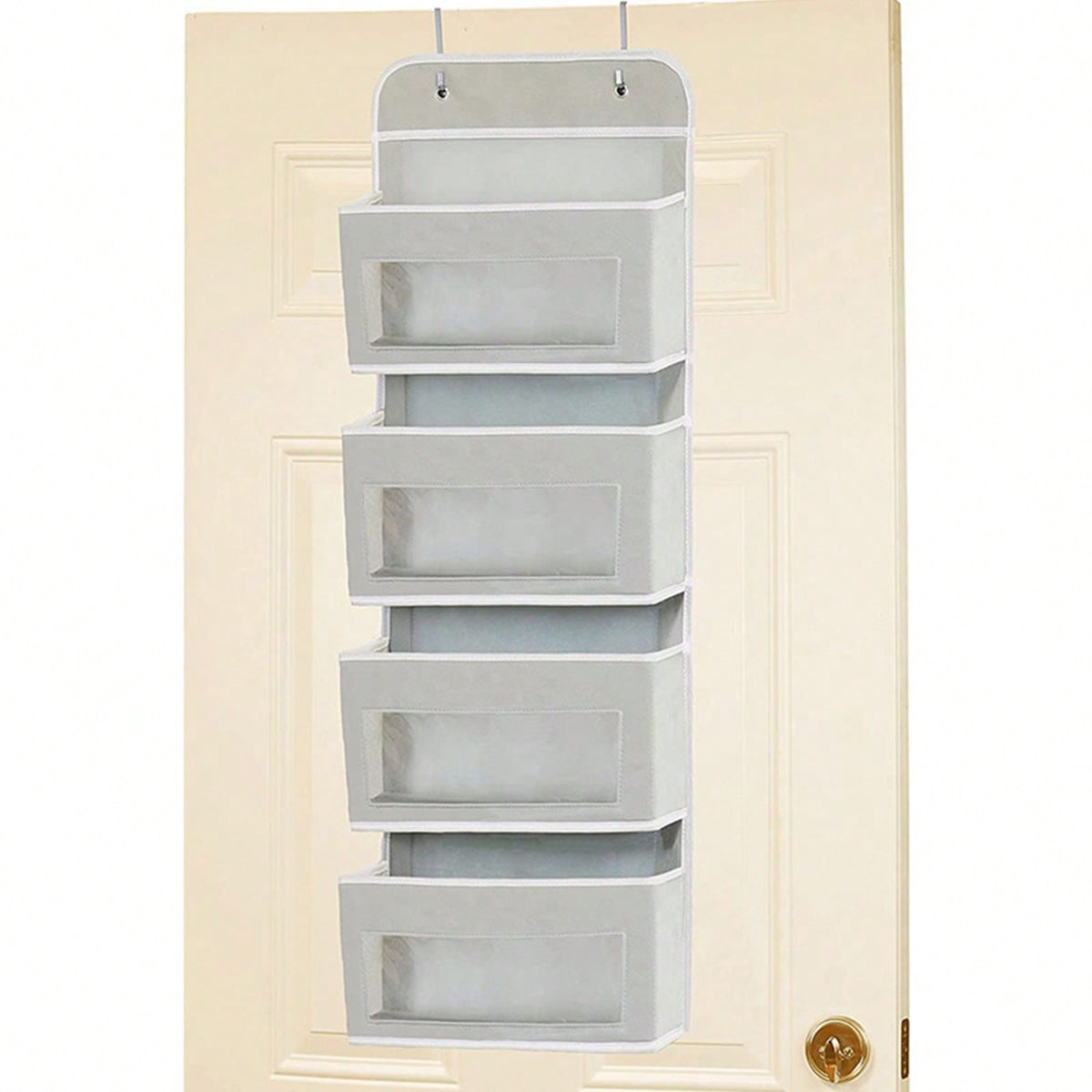 1pc Multi-Layer Clothes Storage Hanging Bag With Pockets,Over-The-Door Hanging Storage Organizer With 5 Large Pockets, Unfinished Fabric Finish, Space-Saving Solution For Bedroom, Bathroom, Pantry, Nursery, Suitable For 14+ Age Group