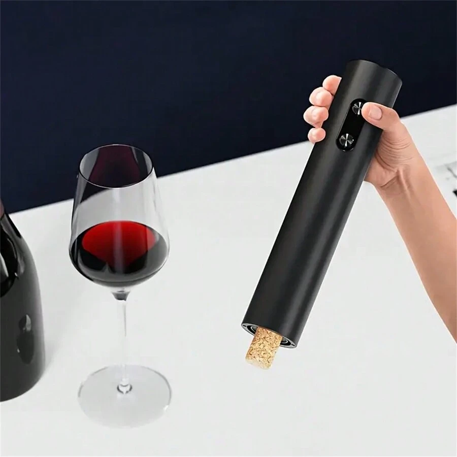 Bộ mở rượu vang điện 5 trong 1 có vòi rót, dao cắt giấy bạc và nút chặn chân không - Hoạt động bằng pin (Không bao gồm pin) - Món quà hoàn hảo cho những người yêu thích rượu vang
