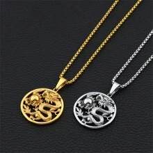 SeuSuk Colar com pingente de dragão com design oco vintage, joia chinesa com amuleto da sorte para presente masculino