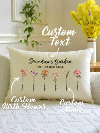 1pc Custom Name And Birth Flowers Pillow Case, Custom Pillow Case, Personalized Pillow Case With Name And Birth Flowers, 49*32.5cm, 1-12 Birth Flowers Available, Pillow Case Only, Ideal For Living Room, Bedroom, Sofa, Lovely Gift Unique, Personalized Ideal Gifts For Family, Ideal Gifts For Friends Son, Daughter, Friends, Family Sofa, Bed, Car