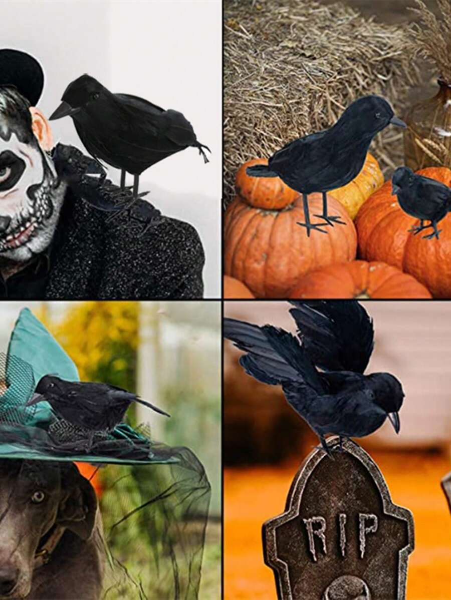 1Pc 15.5cm Halloween Black Crow Model Fake Bird Animal Scary Toys For