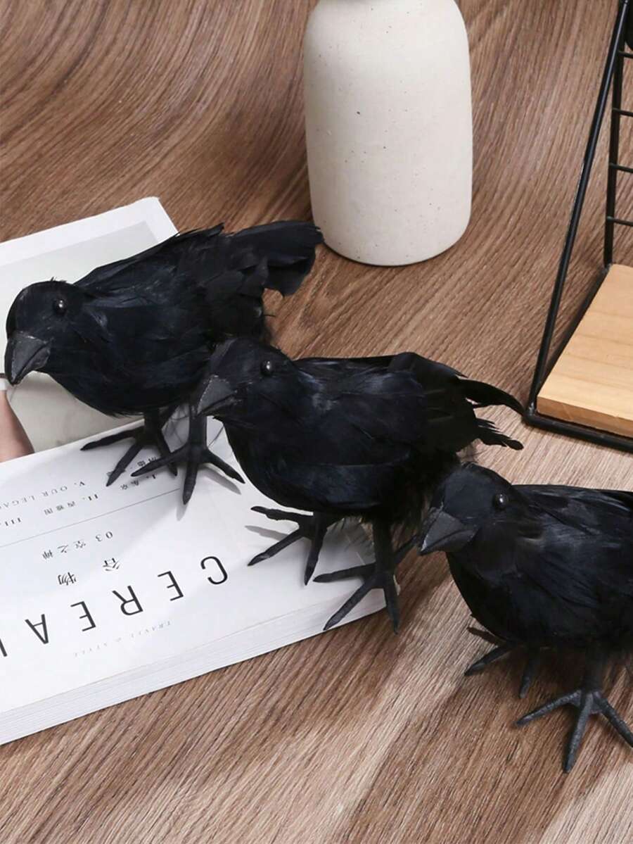 1Pc 15.5cm Halloween Black Crow Model Fake Bird Animal Scary Toys For