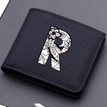 1pc Men's 26 Letters Printing Canvas Short Wallet Initial Name Double Fold Wallet Business Casual Short Wallet With Card Slots Wallet Small Card Case Gifts For Men Wallet Purse Wallet Small Wallet Men Wallet Leather - Black - View 27