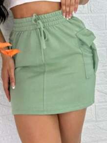 High-Waisted Sweatshirt Cargo Skirt: Comfort And Style On The Rise! - Màu xanh Bạc hà - Xem 2