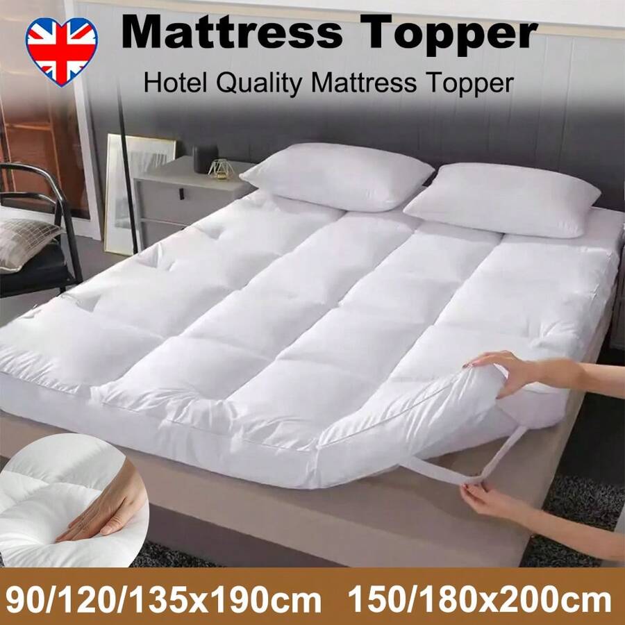 Microfibre Hotel Quality Mattress Topper 4 Inch/10cm Deep Supersoft Heavy Fill Single Double King Super All Sizes Elasticated Corner Straps
