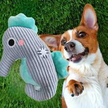 Brinquedo de Pelúcia de Cavalo-Marinho de Estimação com Som, Brinquedo de Mastigação Guinchante para Cães para Interação de Estimação, Brinquedo de Estimação de Material de Corduroy - Cinza - Visão 4