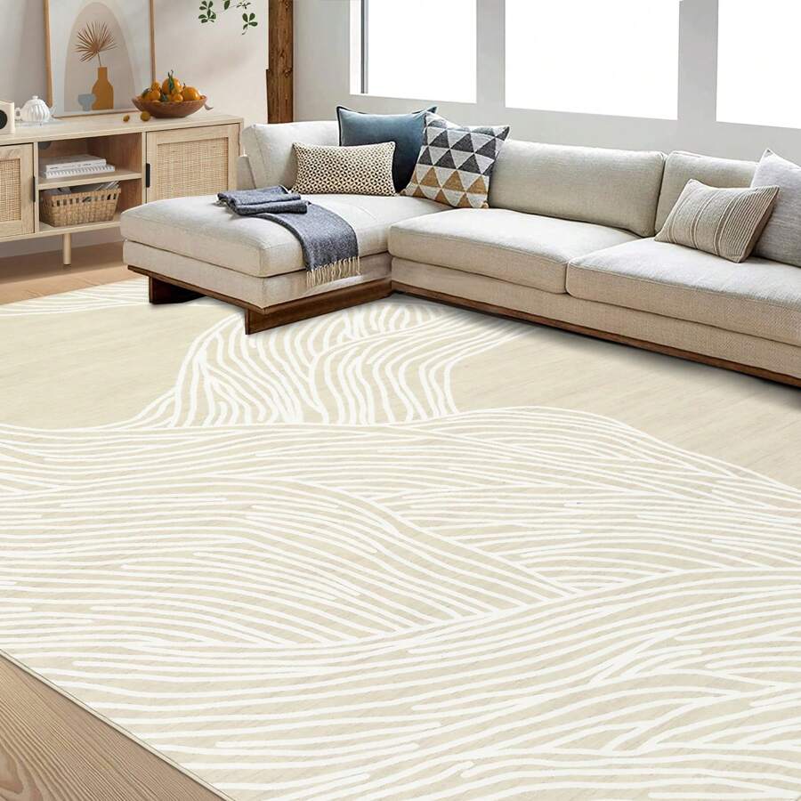 Modern Living Room Home Decor Aesthetics Kitchen Print Area Rug Non Slip Bordered Pet Friendly Indoor Carpet Non Shedding Easy To Clean Mat Throw Rug Low Pile Stain Resistant Floorcover Thin Soft Doormat For Laundry Bedroom Bathroom Bedside Dining Room - 駝色 - 查看 1