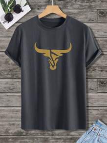 Men's Summer Casual Bull Print Short Sleeve Round Neck T-Shirt